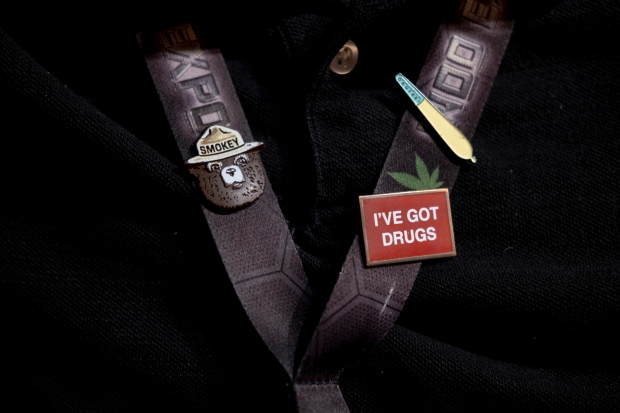 Cannabis-themed pins decorate Tyler Boeff’s lanyard ...