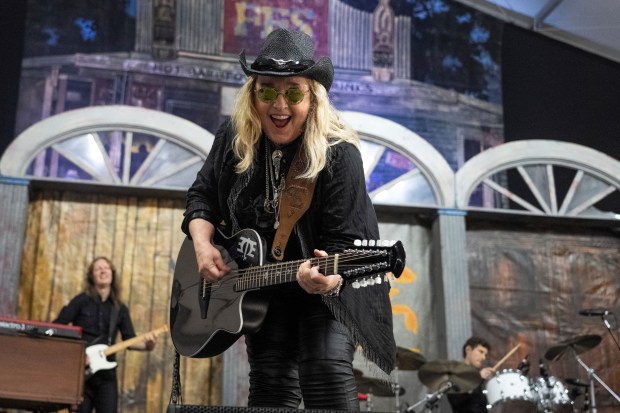 Melissa Etheridge performs at the 2023 New Orleans Jazz & Heritage Festival on Sunday, May 7, 2023, at the Fair Grounds Race Course in New Orleans. (Photo by Amy Harris/Invision/AP)