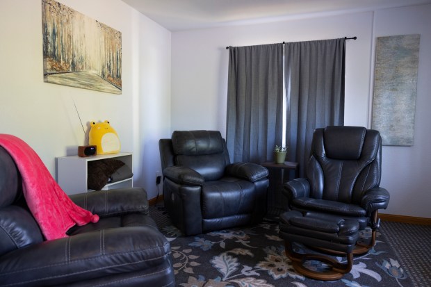 Dee Lafferty decorated therapy rooms, seen on July 5, 2023, with comfortable lounge chairs, minimal artwork and soft blankets, seen here at Inner Guidance Services Inc. in Albany, Ore. Lafferty, one of the first licensed psilocybin therapists in the country, believes that her practice can help to give people a sense of safety. She hopes to encourage wider acceptance the use of psychedelics in medicine. (Photo by Kristina Barker/Special to The Denver Post)